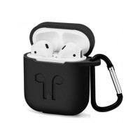 Чохол для AirPods 1/2 силіконовий SLIM чорний з карабіном