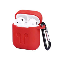 Чохол для AirPods 1/2 силіконовий SLIM червоний з карабіном