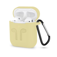 Чохол для AirPods 1/2 силіконовий SLIM пісочний з карабіном