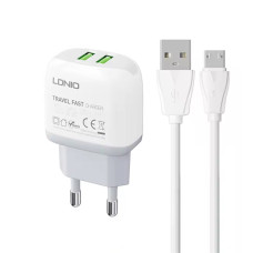 Зарядний пристрій LDNIO A2219, 12W, 2 порти USB з кабелем Type-C