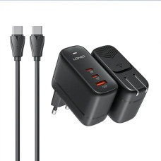 Швидкий зарядний пристрій LDNIO Q366 65W, GaN, 2 USB-C + 1 USB-A, підтримка QC3.0, PD 3.0, знімні вилки (EU/US/UK), кабель Type-C