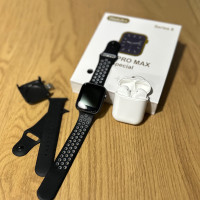 Набір: бездротові навушники + сенсорний годинник (чорний) + 2 ремінці (чорний, чорно-сірий)